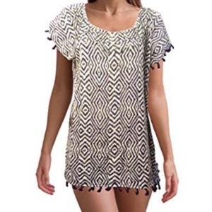 Beach Dress Purple Fringe Tassel & Studs Caftan